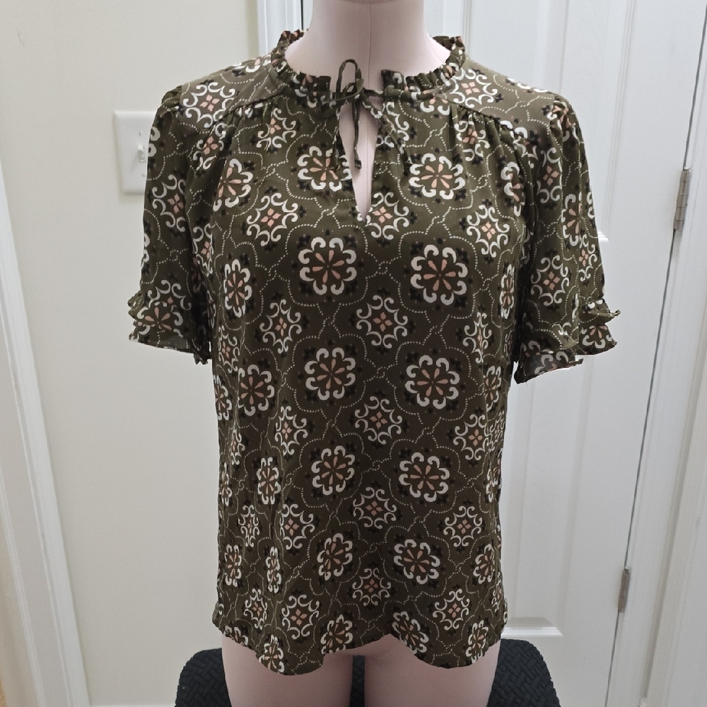 Ann Taylor Factory Olive Floral Blouse